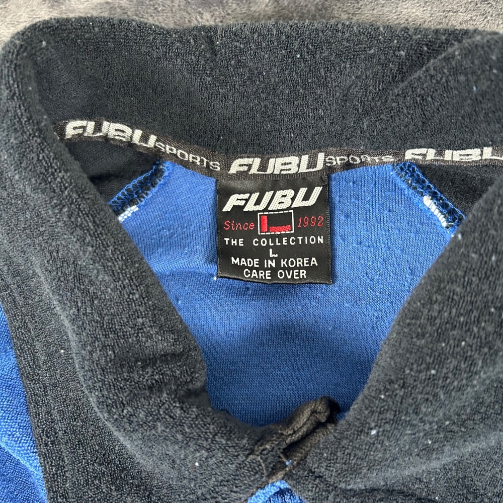 Vintage FUBU Polo Shirt Mens Large Blue Terry Cloth Colorblock 90s Streetwear - Picture 4 of 8